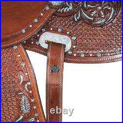Leather Western Barrel Racing Horse Saddle Premium Quality Tack Set Size 14-18