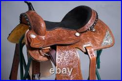 Leather Western Barrel Racing Horse Saddle Premium Quality Tack Set Size 14-18
