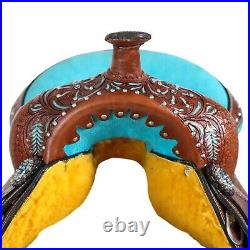 Leather Western Barrel Racing Horse Saddle Premium Quality Tack Set Size 14-18