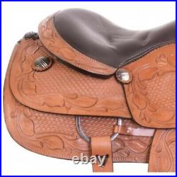 Leather Western Barrel Racing Horse Saddle Premium Quality Tack Set Size 14-18