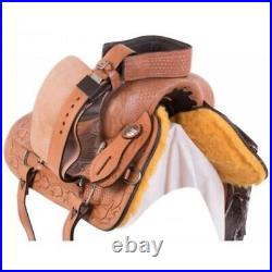 Leather Western Barrel Racing Horse Saddle Premium Quality Tack Set Size 14-18