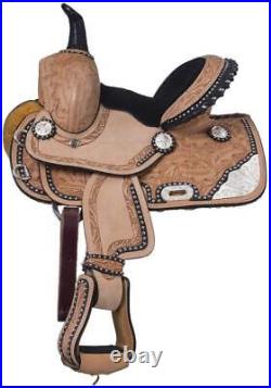 Leather Western Barrel Racing Horse Saddle Trail Equestrian Tooled Carved 12-18