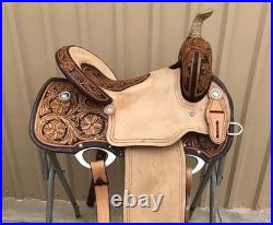 Leather Western Barrel Racing Trail Horse Tack Saddle With Girth in All Sizes