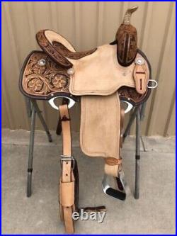 Leather Western Barrel Rough Out Saddle With Free Matching Tack set Free Ship