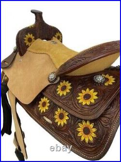 Leather Western Barrel Saddle Beautifully Hand Painted Sunflower Free Shipping