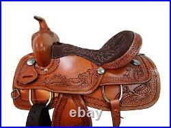 Leather Western Floral Waffle Hand Tooled Harness Tack Set Stitched Horse Saddle