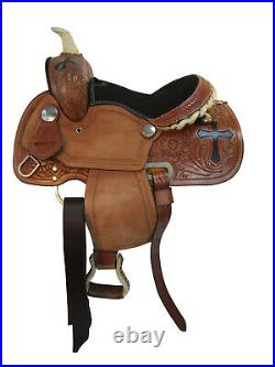 Leather Western Horse Youth Kids Western Pony Saddle Cross Painted Tack Floral