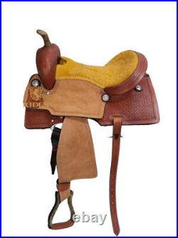 Leather Western Stitches Suede Seat Horse Saddle With Basket Tooling (Size 15)