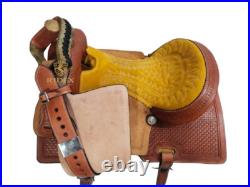 Leather Western Stitches Suede Seat Horse Saddle With Basket Tooling (Size 15)