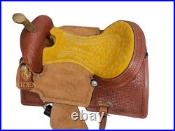 Leather Western Stitches Suede Seat Horse Saddle With Basket Tooling (Size 15)