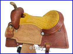 Leather Western Stitches Suede Seat Horse Saddle With Basket Tooling (Size 15)