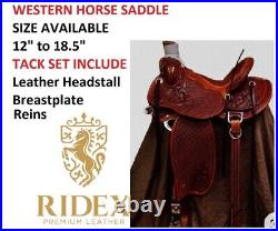 Leather Western Wade Saddle Tooled Carved Horse Tack Saddle Set Free Shipping