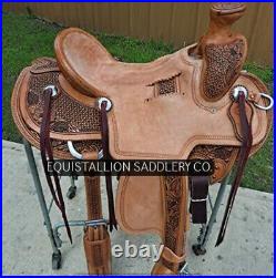 Leather western wade tree ranch roper saddle tooled carved a