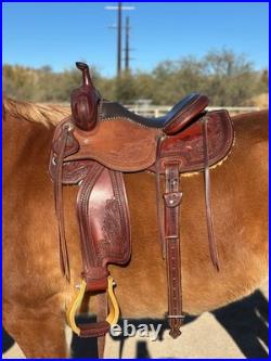 Lightly used Five Star Saddle, red tooled leather, Western