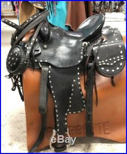 Longhorn 16 Black Parade Saddle withSaddle Bags, Headstall, Bit, Reins & Canteen