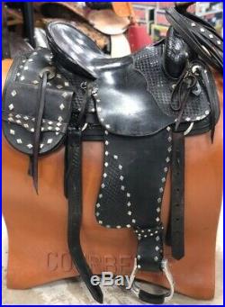 Longhorn 16 Black Parade Saddle withSaddle Bags, Headstall, Bit, Reins & Canteen