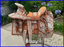 Mexican Charro Horse Saddle Leather Montura Charra bordada Fuste 15 Embroidered