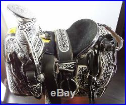 Mexican Charro Horse Saddle Leather Silla de Montar Adulto Fuste de Acero 151/2