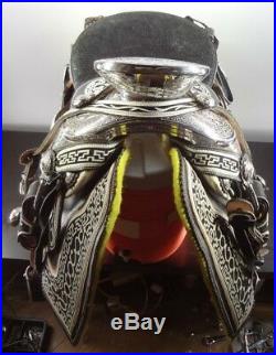 Mexican Charro Horse Saddle Leather Silla de Montar Adulto Fuste de Acero 151/2