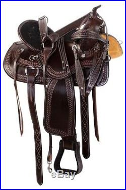 Mule 15 16 17 18 Western Pleasure Trail Horse Leather Saddle Tack Set Tooled