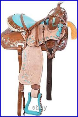 Multicolor Western Leather Saddle for Horse Barrel Racer I Color Turquoise