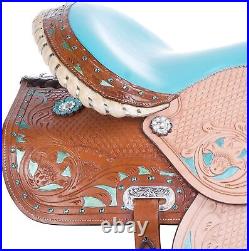Multicolor Western Leather Saddle for Horse Barrel Racer I Color Turquoise