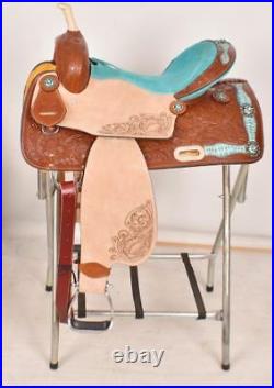 NEW 15 Circle S Barrel Saddle with Floral Tooling with Turquoise Seat! Full Bars