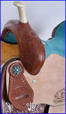 NEW 15 Circle S Barrel Saddle with Floral Tooling with Turquoise Seat! Full Bars