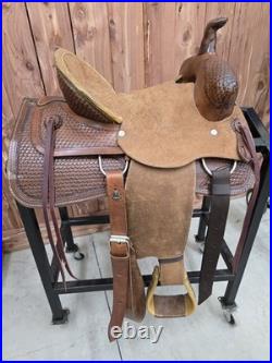 NEW 15 Tepee Custom Roughout Roping Saddle w Tooled Skirt