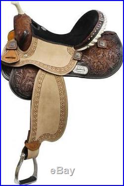 NEW 16 Double T Barrel Saddle with Barrel Racer Conchos! BLACK Suede Seat