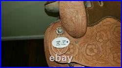 Natural Brown Hand Tooled Leather 16 Western Show Saddle (10-0023 Natural)