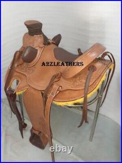 Natural/Brown color Wade Western Leather Ranch Roping saddle in 4 sizes