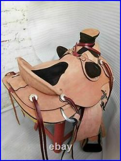 Natural Rough Out Leather Western Heavy Duty Ranch Roper Saddle Free Shipping