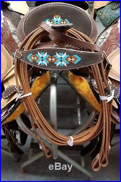 Navajo Barrel Saddle Set Leather Bridle Breast Collar New Horse Tack 14 or 15