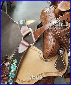 Navajo Barrel Saddle Set Leather Bridle Breast Collar New Horse Tack 14 or 15