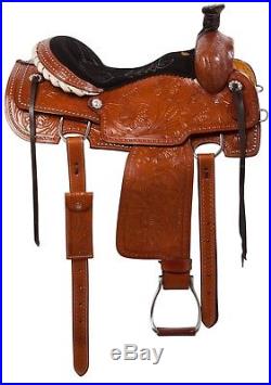 New 15 16 17 18 Ranch Work Tooled Western Leather Horse Saddle Tack Set