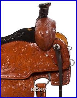 New 15 16 17 18 Ranch Work Tooled Western Leather Horse Saddle Tack Set