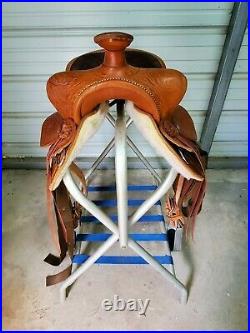 New 15 Brown Leather Trail Saddle with Tooled leather Made in the USA