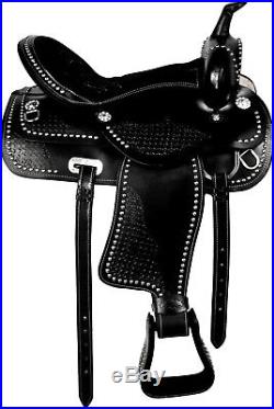 New 16 17 Gaited Horse Show Western Pleasure Leather Black Silver Saddle Tack