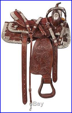New 16 Brown Western Silver Bling Pleasure Show Horse Leather Saddle Tack Set