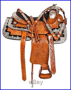 New 16 Silver Custom Equitation Western Pleasure Show Horse Saddle Leather Tack