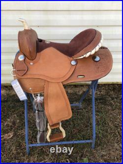 New 16 Western Leather Barrel Trail Saddle SQHB 363 Silver Laced Rawhide Cantle