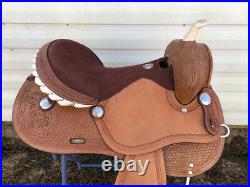 New 16 Western Leather Barrel Trail Saddle SQHB 363 Silver Laced Rawhide Cantle
