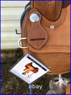 New 16 Western Leather Barrel Trail Saddle SQHB 363 Silver Laced Rawhide Cantle