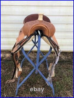 New 16 Western Leather Barrel Trail Saddle SQHB 363 Silver Laced Rawhide Cantle