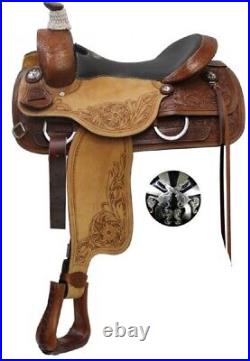 New! 17 Double T ROPER STYLE SADDLE with Cross & Gun conchos Floral tooled skirts