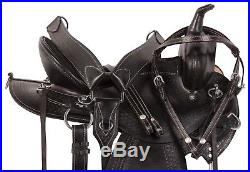New Beautiful Black Tooled Leather Horse Saddle Gaited Tack Set 16 17 18