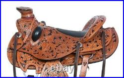 New Best Leather Wade Tree Western Hand Carve Roper Ranch Horse Tack Saddle F/S