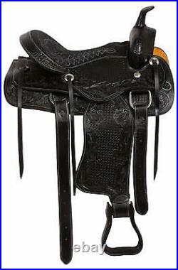 New Black Leather Western Pleasure Trail Horse Saddle Set QH Bar Size 10-18