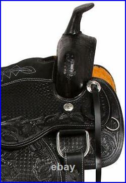 New Black Leather Western Pleasure Trail Horse Saddle Set QH Bar Size 10-18